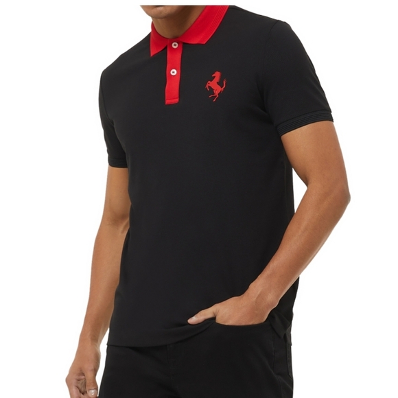 Ferrari Men's Organic Cotton Prancing Horse Polo Black & Red Size Medium NWT - Picture 1 of 17